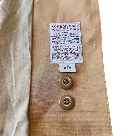 1970 Vintage London Fog Women's Beige Trench Coat Size 16 Long Belted - Picture 9 of 10